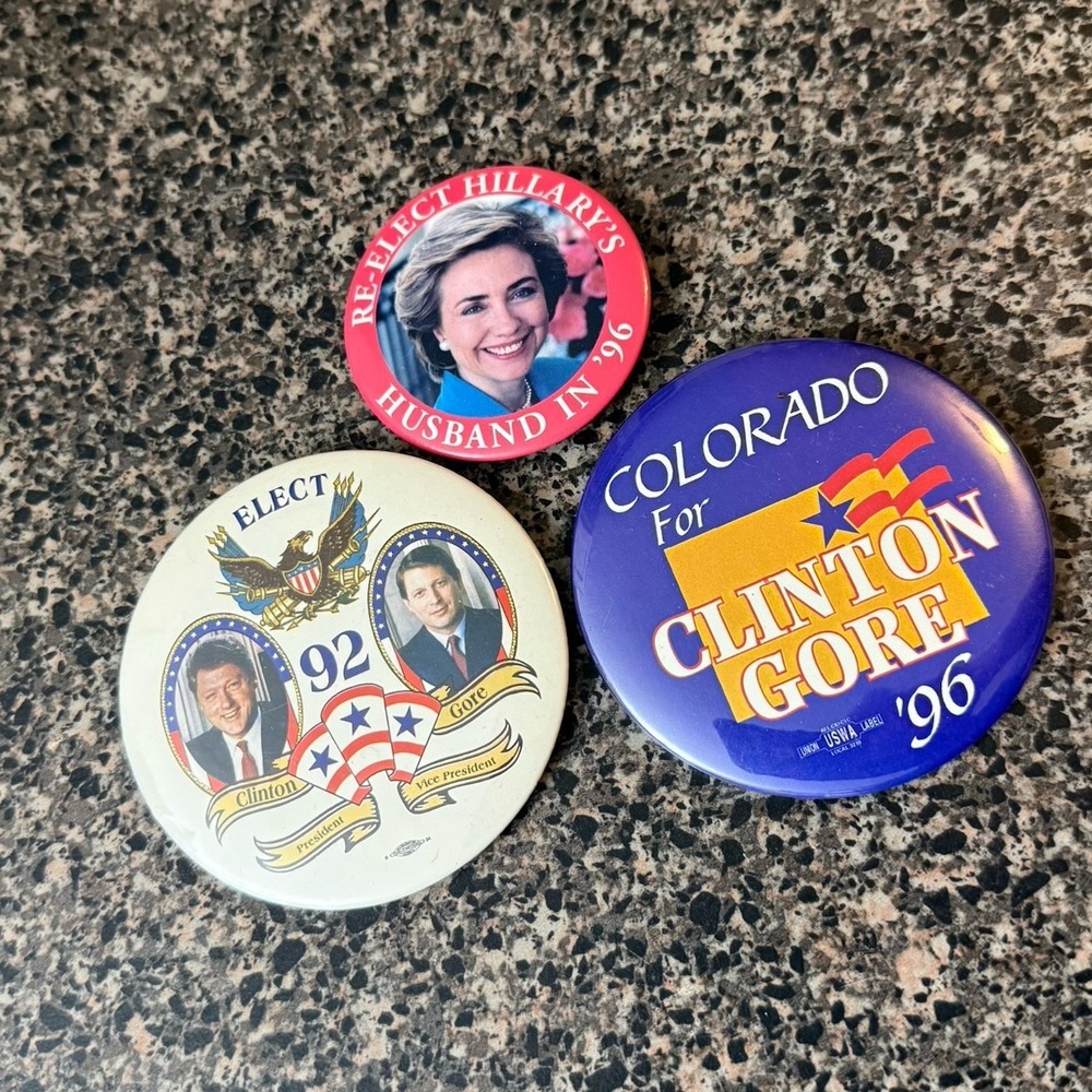 Vintage Campaign Button Pin Lot  Clinton Gore 1992 1996 Hillary's‎ Husband